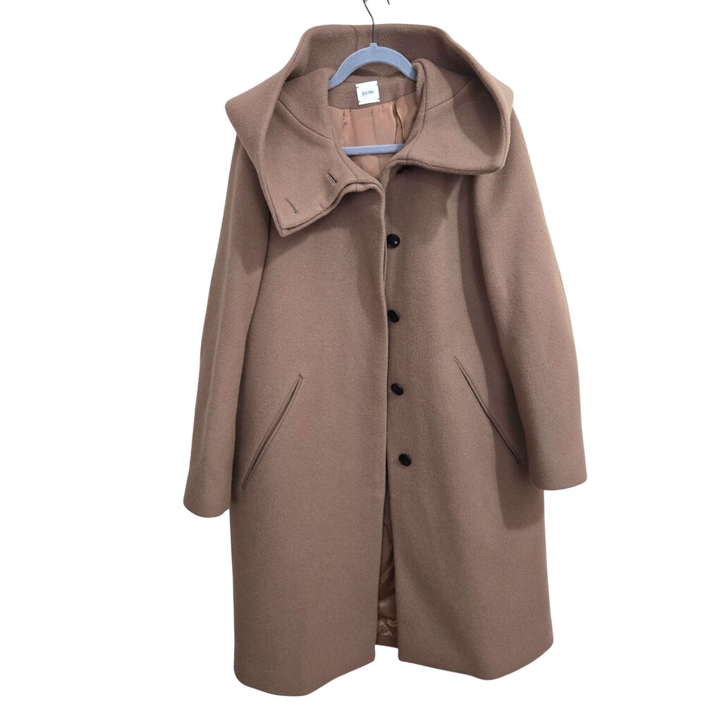ELIN Coat Hooded Made in Japan Sz 38 Fit M-XL 11606-33-0804 Wool blend Lagenlook